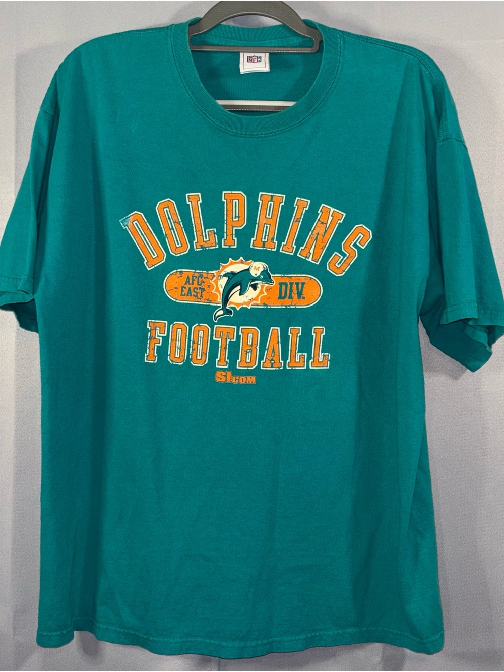 Vintage Miami Dolphins Football T-Shirt XL Teal SI.com Promo NFL Faded